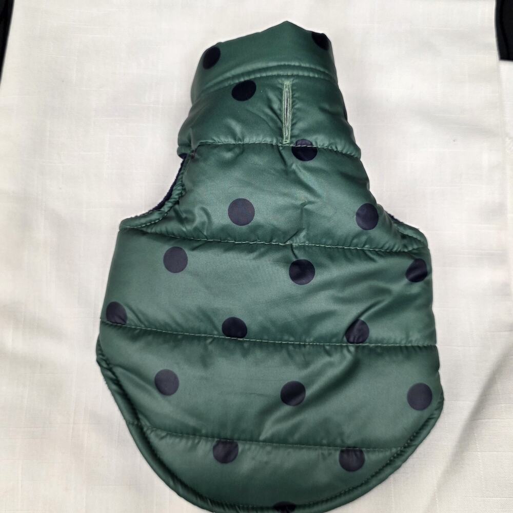 Top Paw Dog Puffer Vest Jacket XXS Green Polka Dot Fleece Lined Winter Coat